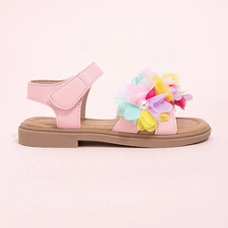 Sandalias planas para niña con flores, cómodas y fáciles de poner