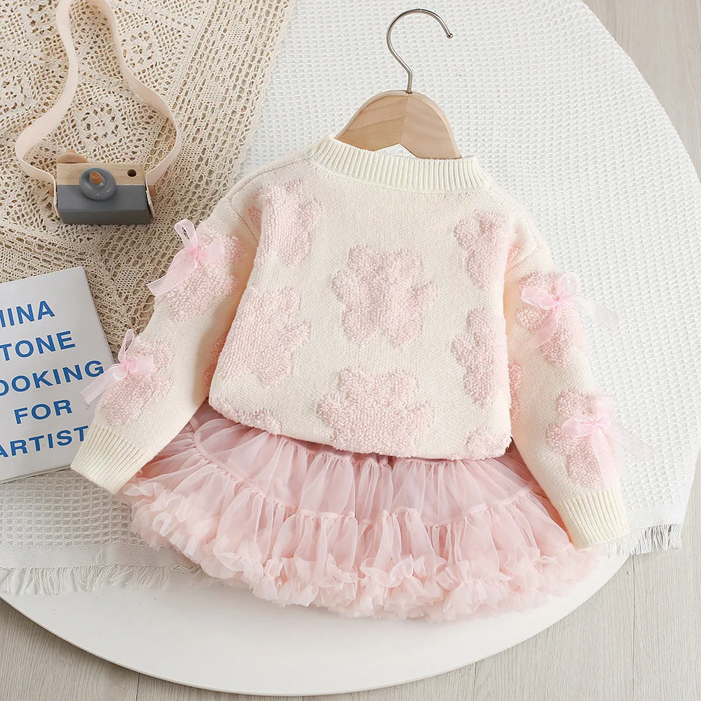 MILANCEL Conjunto otoño niño: suéter punto lazo oso y falda malla - imagen 5