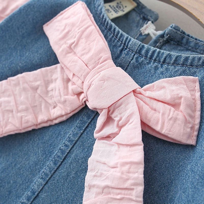 Vestido de mezclilla con lazo para niña - Manga larga - imagen 4
