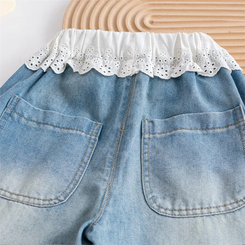 Vaqueros con encaje para niña – Pantalón suelto con cordón - imagen 4