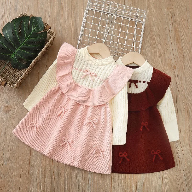 Vestido de punto con lazo para niña de 2 a 7 años – Cuello redondo - imagen 3