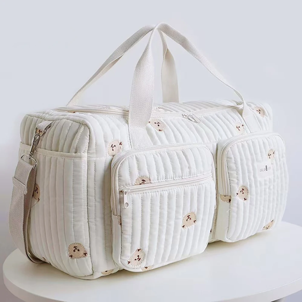 Bolsa de pañales rayada con ventana transparente y parche oso - imagen 5
