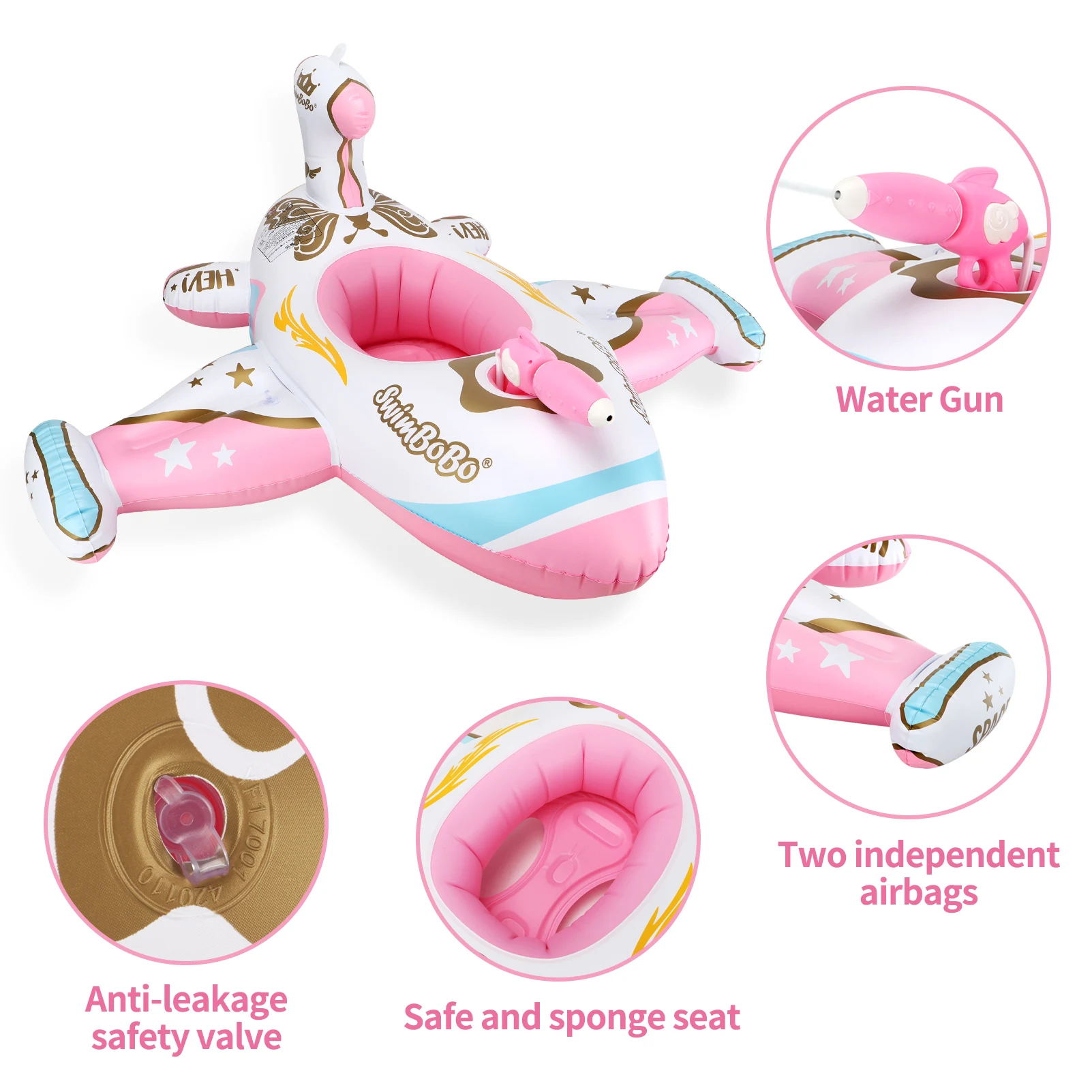 Swimbobo anillo de natación rosa con dosel y pistola de agua