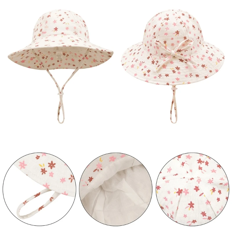 Sombrero muselina algodón bebé, ajustable para playa - imagen 3