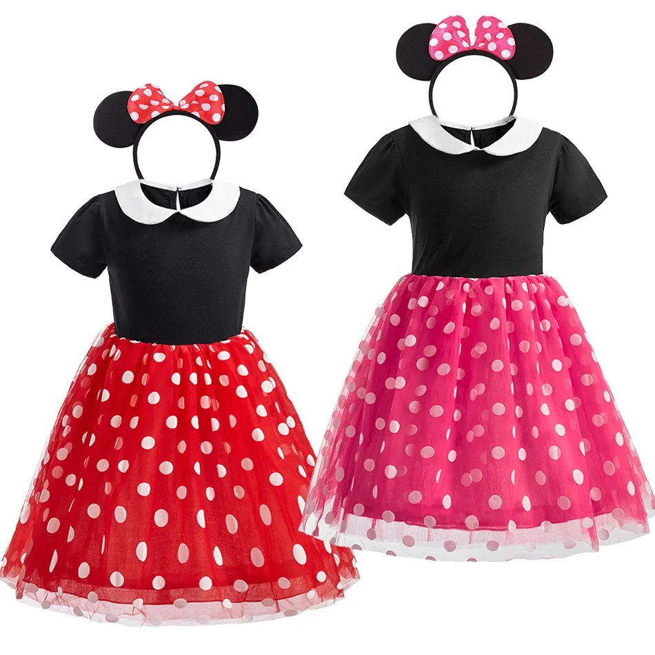 Vestido veraniego con lunares para niñas y diadema orejas ratón