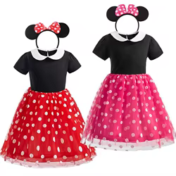Vestido veraniego con lunares para niñas y diadema orejas ratón