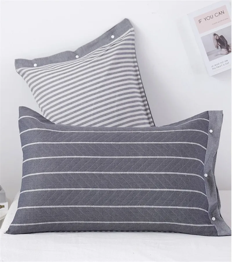 Funda de almohada de gasa de algodón con diseño de hebilla y rayas