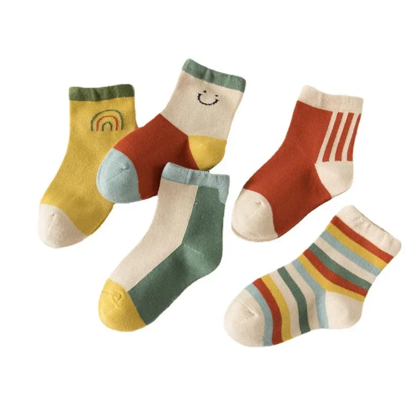 Calcetines tobilleros de algodón a rayas arcoíris unisex para niños - imagen 4