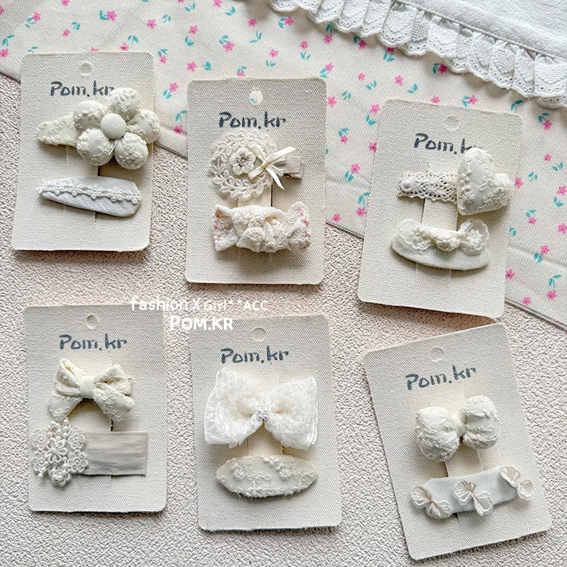 Pinzas para el pelo con encaje estilo francés y lazo floral delicadas - imagen 4