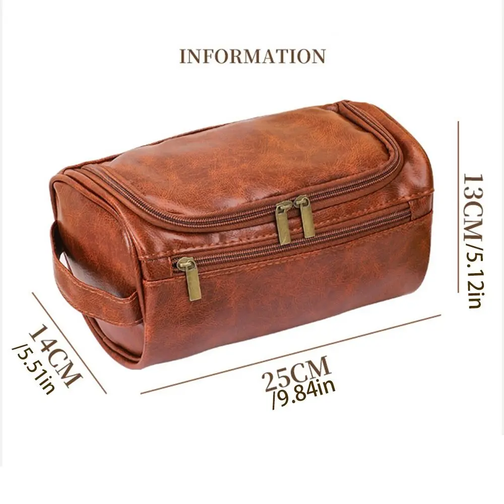 Bolsa de aseo portátil impermeable de cuero PU con gancho colgante - imagen 2