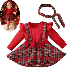 Pelele de Navidad recién nacido a cuadros rojos con volantes