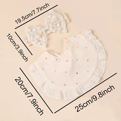 Set bebé: diadema, babero y turbante beige con encaje bordado