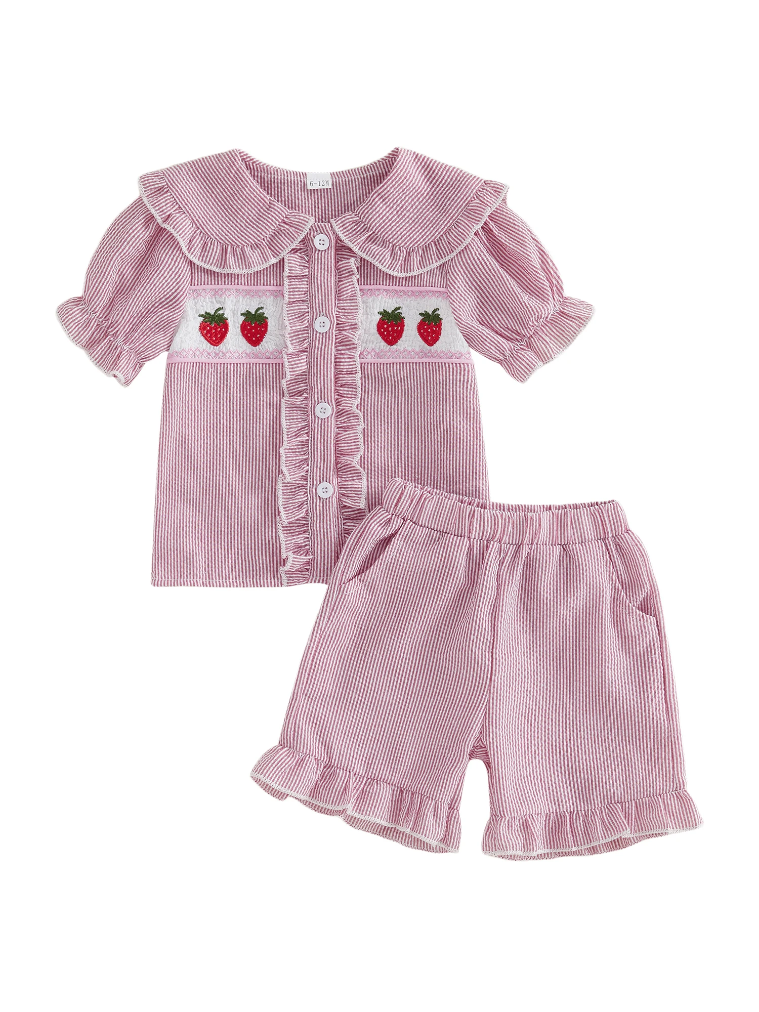 Camiseta con cuello de muñeca y bordado de fresa