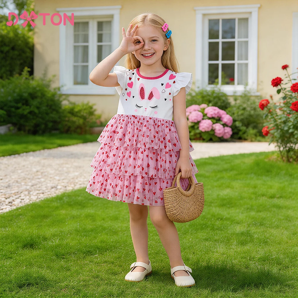 DXTON Vestido de verano de princesa con tutú, corazón y capas - imagen 4
