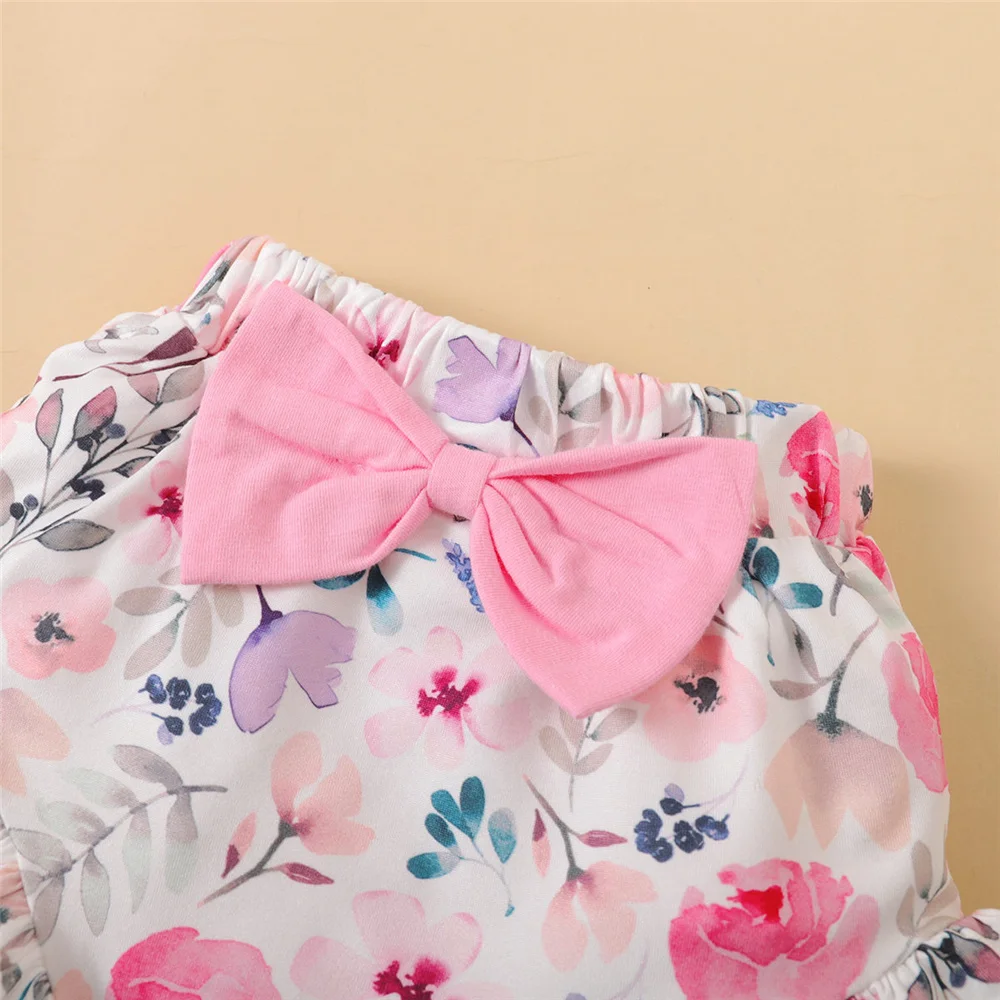 Conjunto Verano 3 piezas bebé niña pelele sin mangas y shorts flores - imagen 2