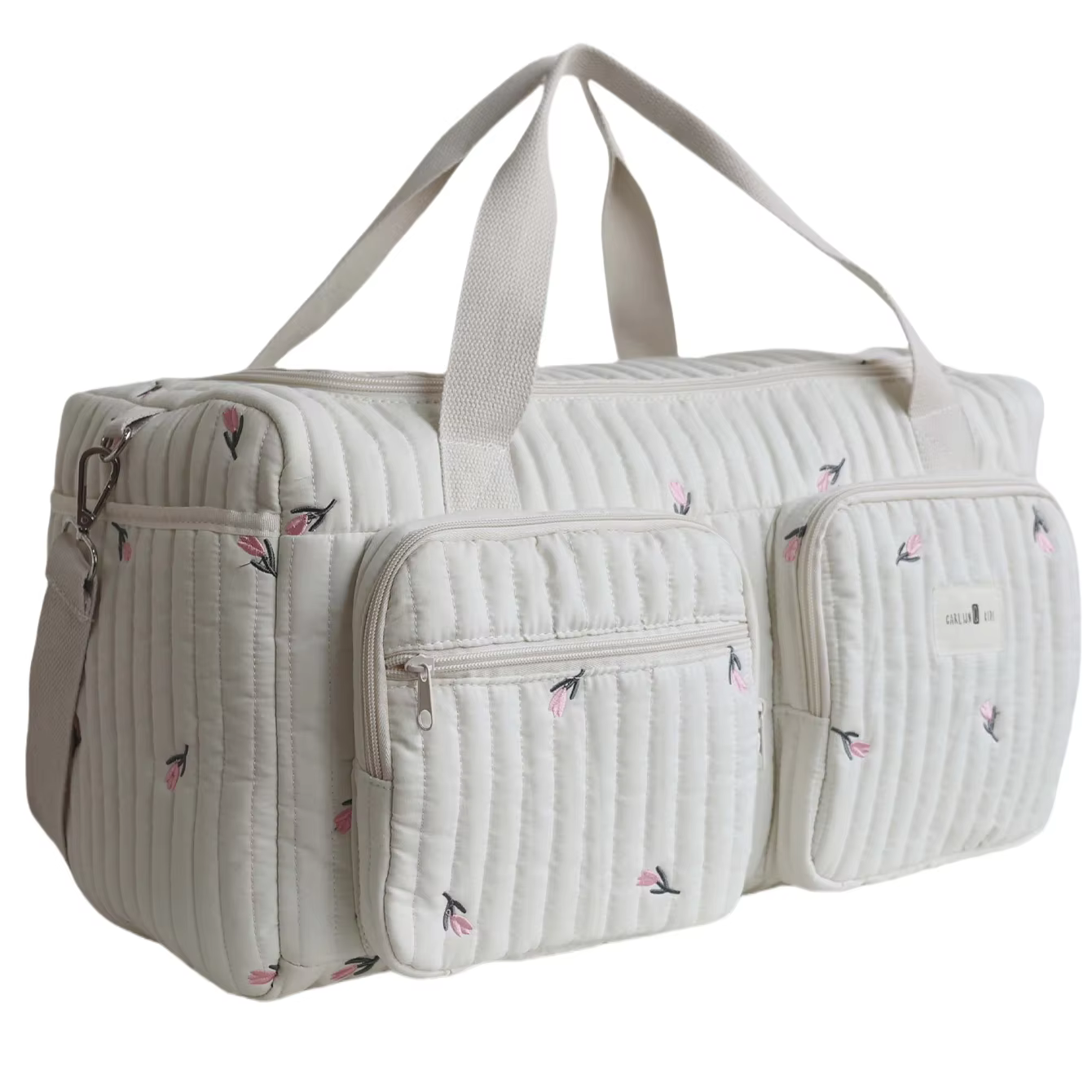 Bolsa de pañales para mamá – Algodón beige bordado oso