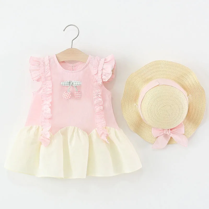 Vestido de verano de niña en algodón con sombrero solar