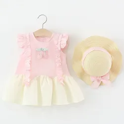 Vestido de verano de niña en algodón con sombrero solar