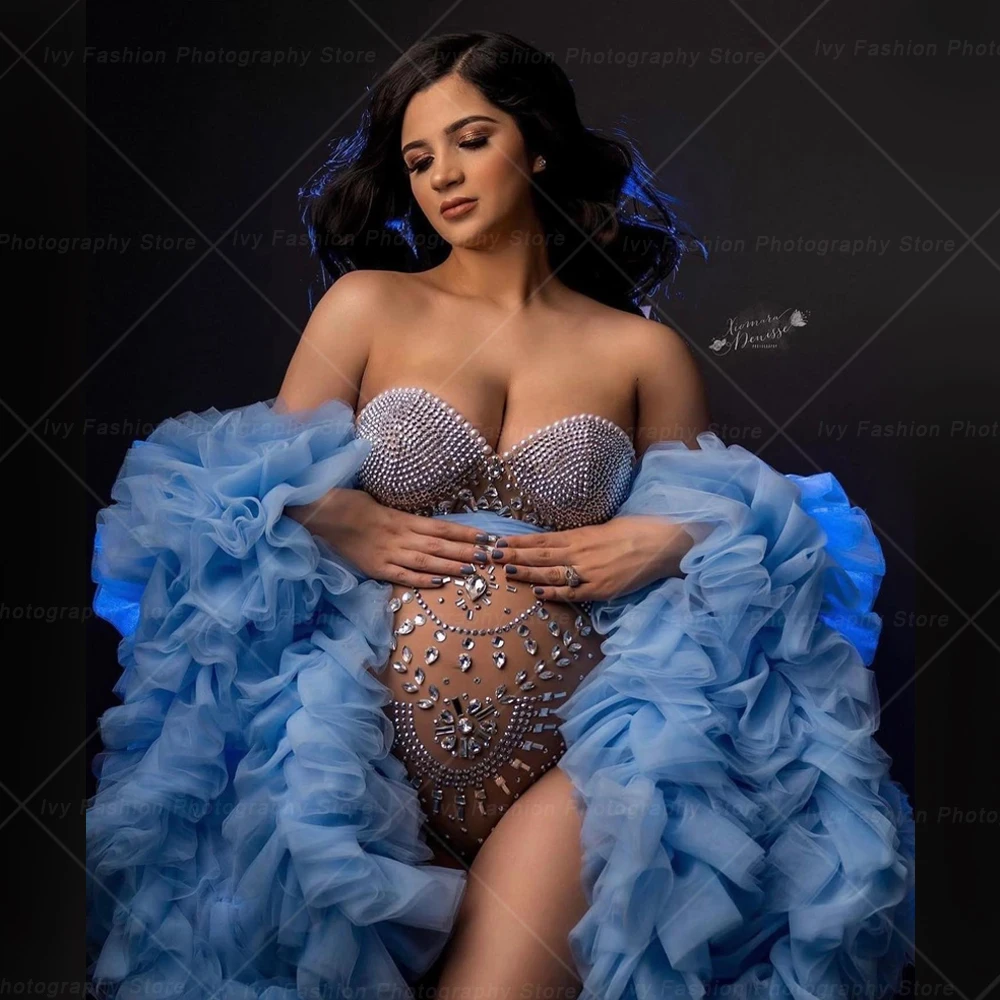 Vestido de maternidad para baby shower en licra con perlas y tirantes - imagen 2