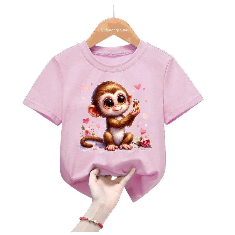 Loves Rose camiseta rosa mono para niña estilo kawaii