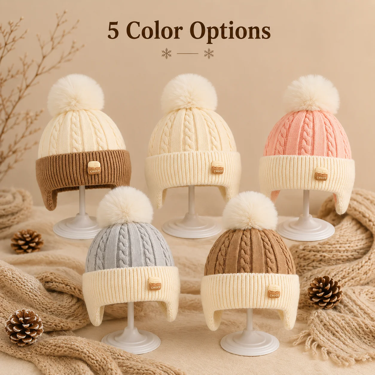 Gorro de punto cálido para bebé con protección de orejas otoñales - imagen 3