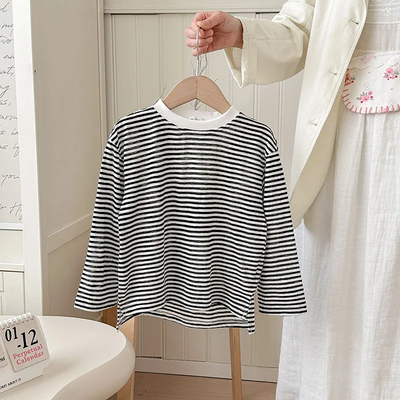 Camisetas de algodón a rayas para niños y niñas