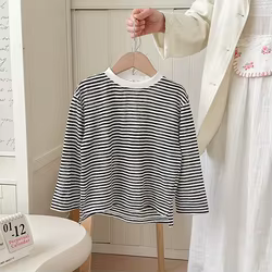 Camisetas de algodón a rayas para niños y niñas