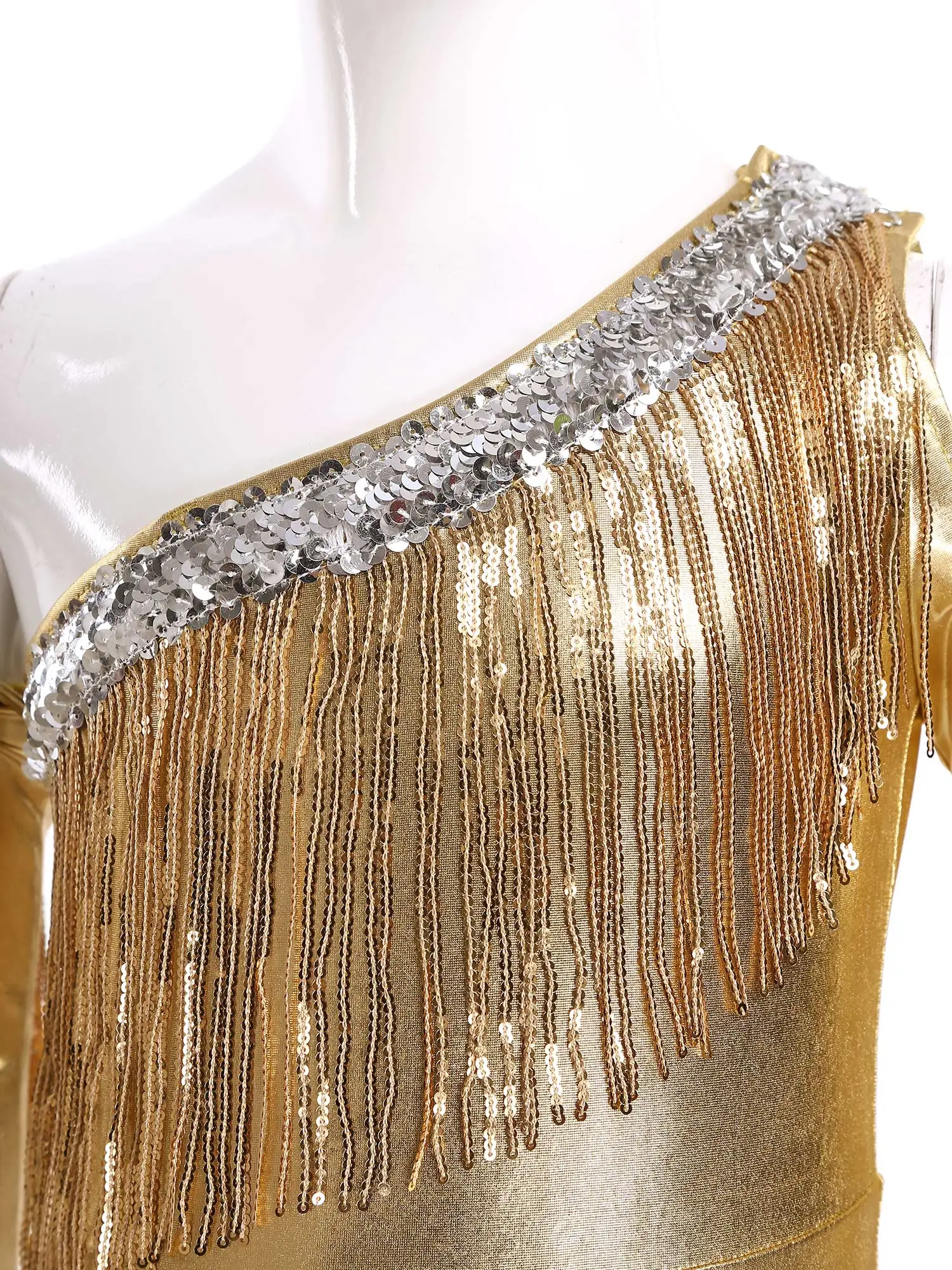 Mono de baile jazz para niñas con lentejuelas y borlas