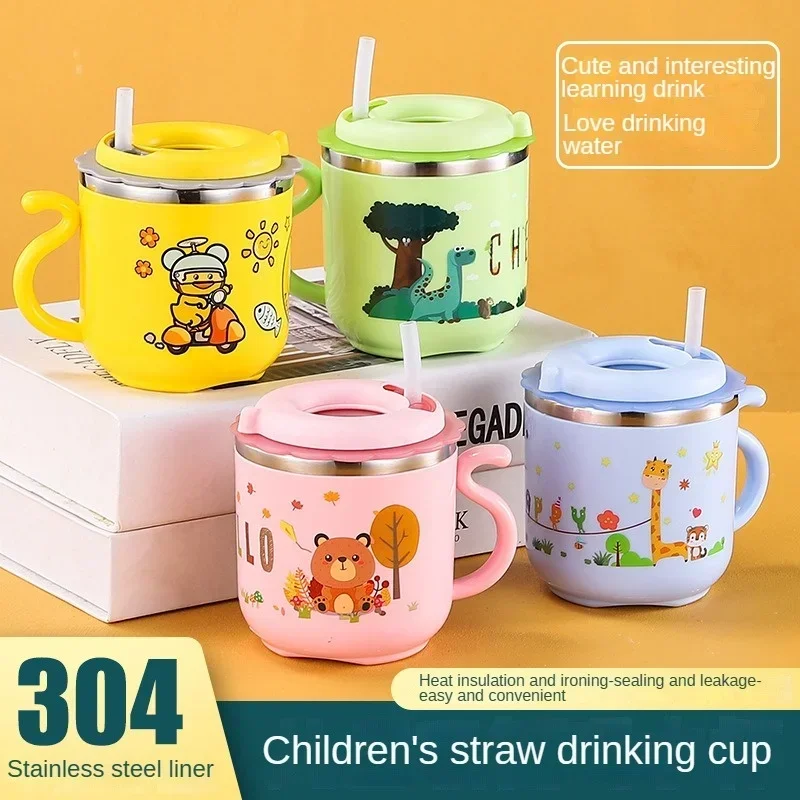 Botella infantil con pajita y dibujos animados – Aislamiento térmico - imagen 3