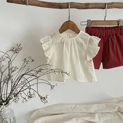 Camisa de verano para niña con manga acampanada estilo básico