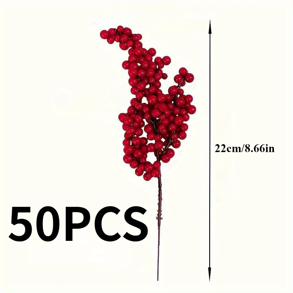 Ramas artificiales de bayas rojas en microfibra para decoración - imagen 5