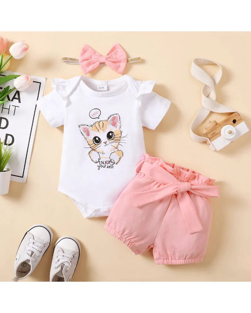 Mono de manga corta con diseño de gatito para bebé