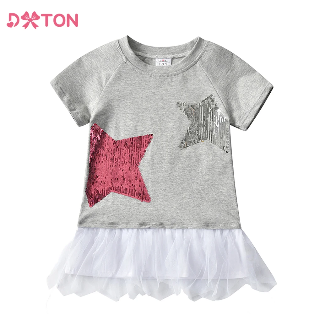 DXTON Camiseta de algodón para niña con lentejuelas en estrellas - imagen 3