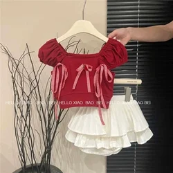 Conjunto de verano con falda y pajarita, estilo dulce