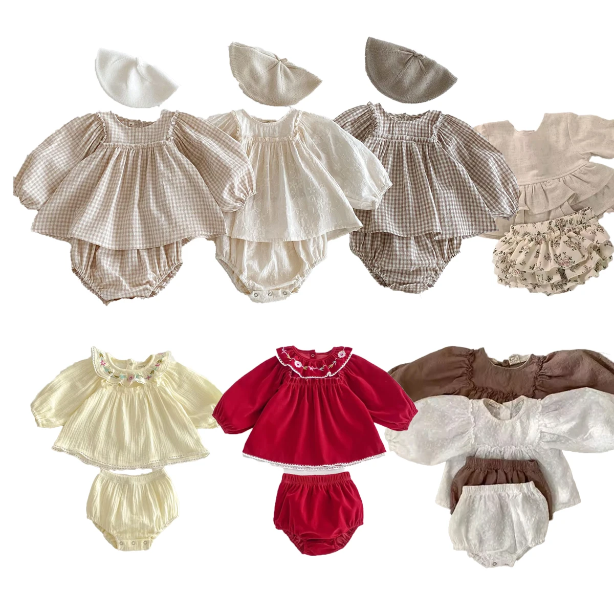 Conjunto vintage de encaje bordado para niña manga larga - imagen 4