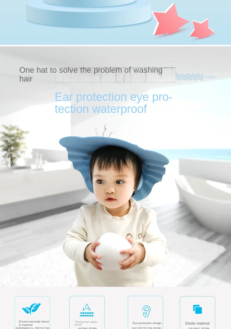 Visera puesta en bebé mostrando protección frente al agua