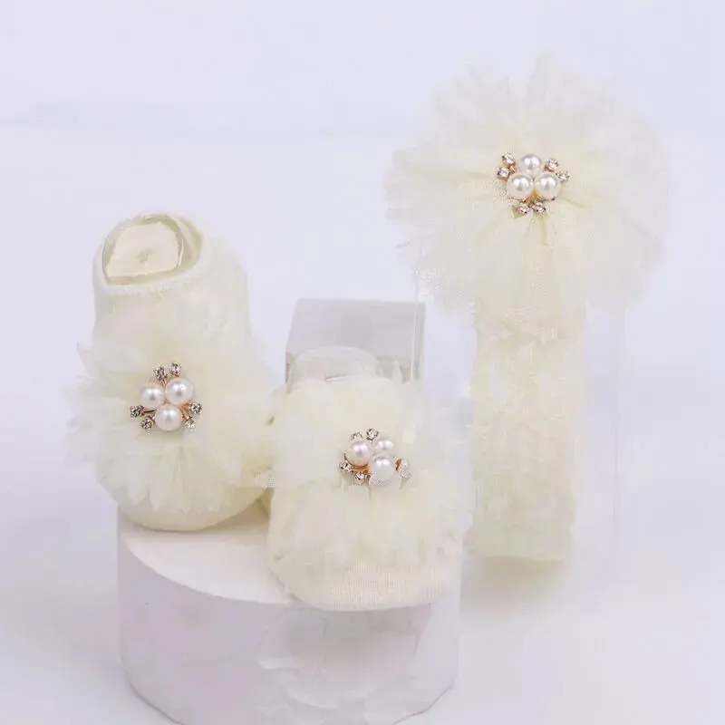 Calcetines antideslizantes para bebé con lazo y turbante - Conjunto