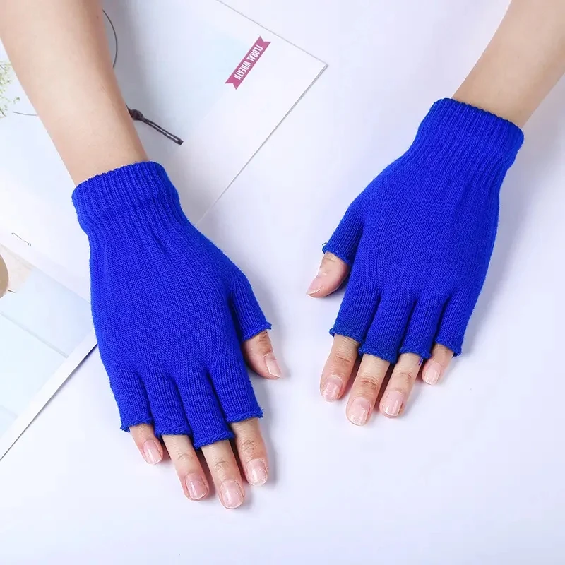 Guantes medio dedo elásticos de punto unisex para invierno - imagen 3