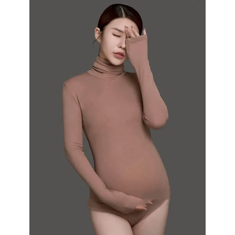 Vestido de embarazo de punto cuello alto para sesiones de foto - imagen 5