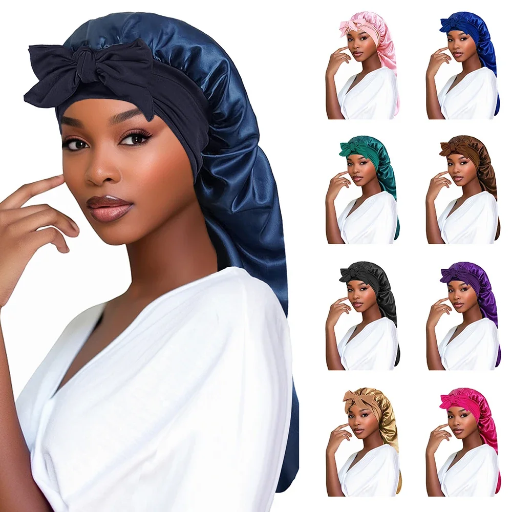 Gorro de dormir satén para mujer con cola trenzada larga - imagen 5