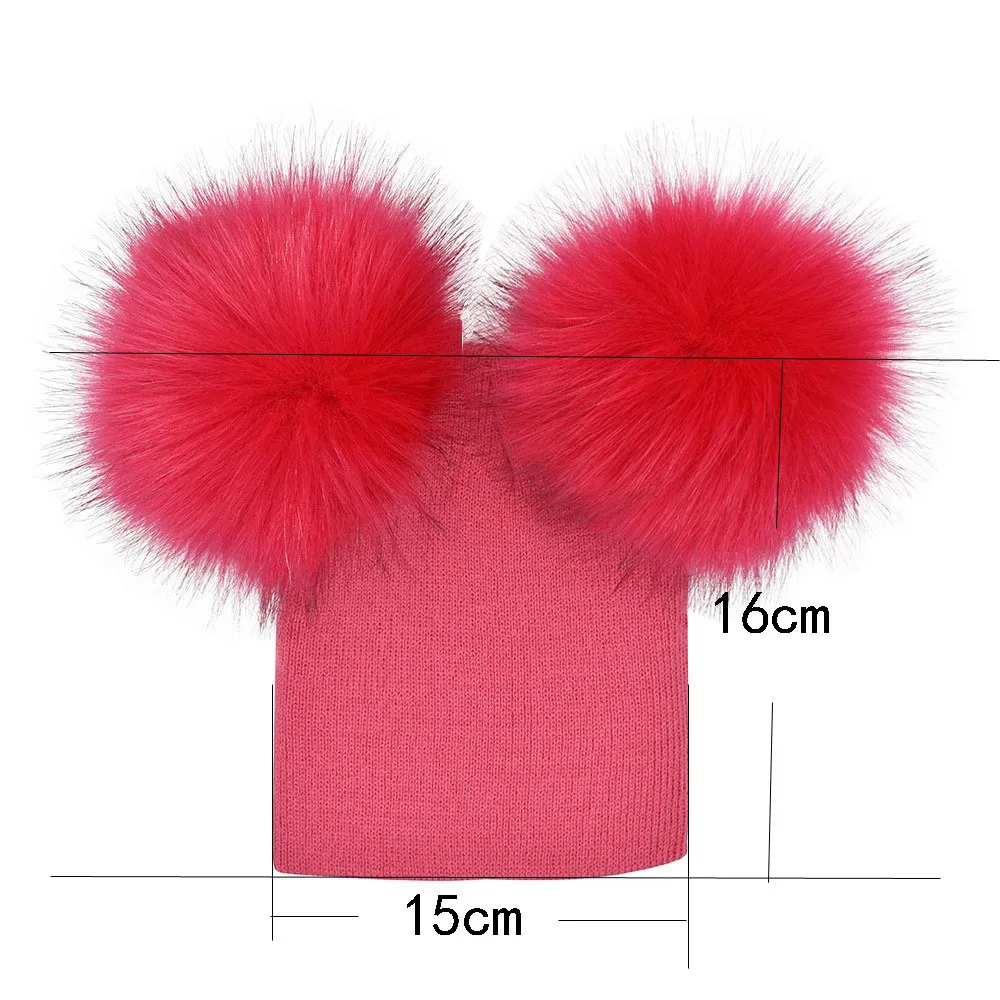 Gorro de invierno tejido con bola de piel para bebé niño y niña