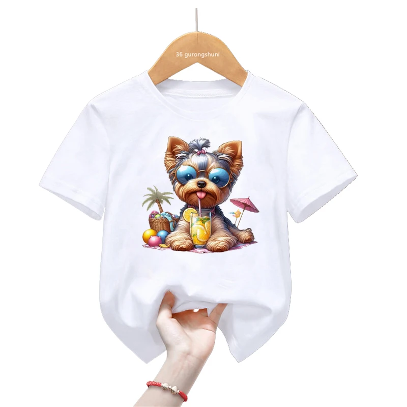Camiseta infantil estampado animal Kawaii Harajuku - acuarela Yorkie - imagen 2