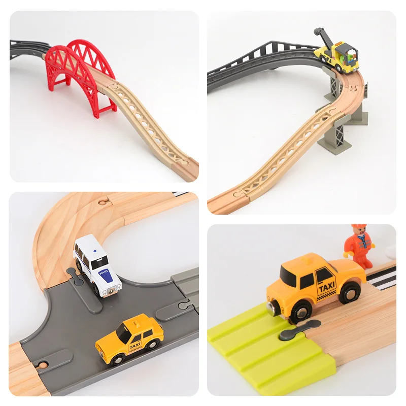 Vías de tren para niños en madera y plástico con puentes y accesorios - imagen 3