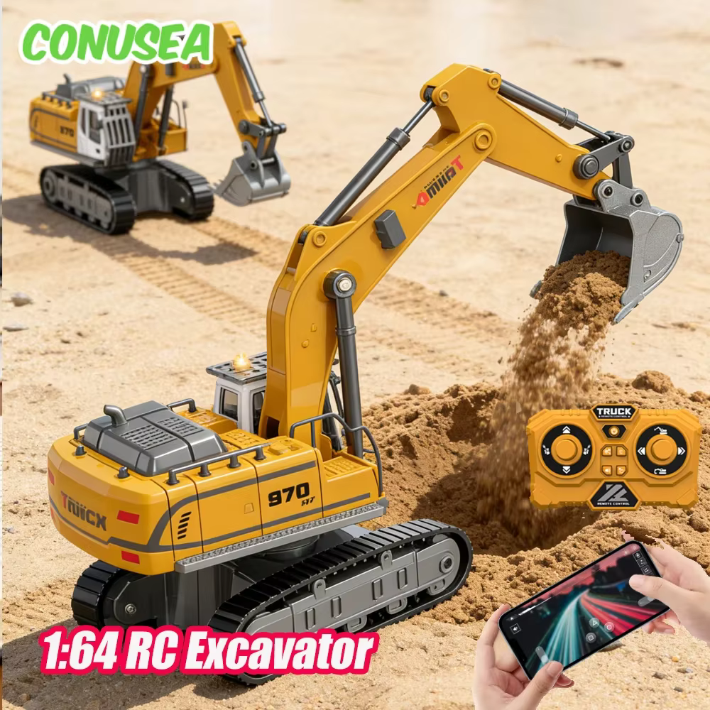 Excavadora RC 1/64 - Mini vehiculo de ingenieria con luces y sonido - imagen 4