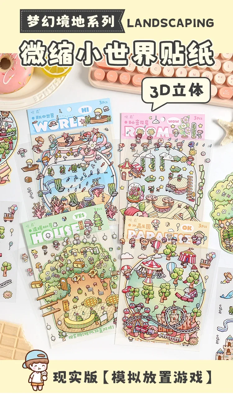 Pegatinas kawaii de baño con escenas de animales