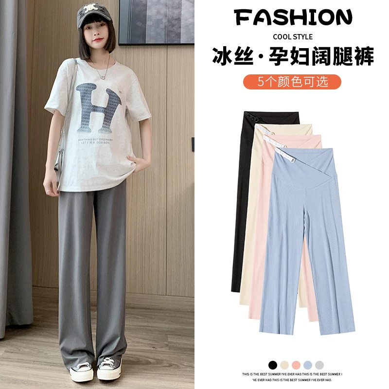 Pantalones premamá tela fresca – Cintura baja ajustable - imagen 4