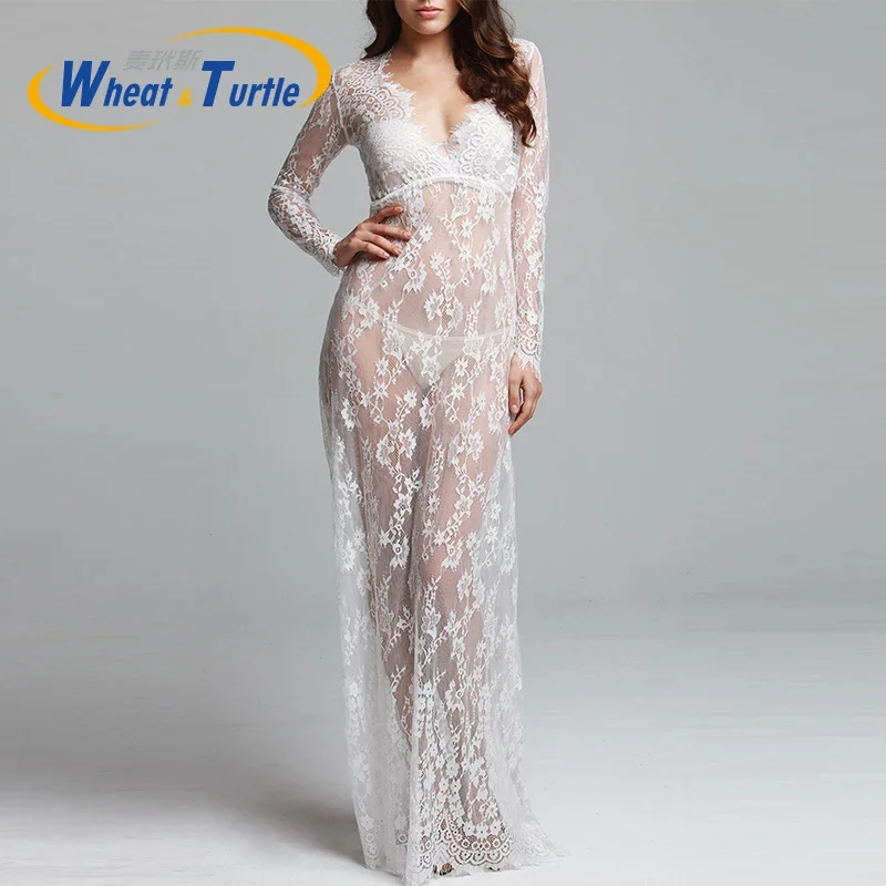 Vestido largo de maternidad encaje blanco para playa