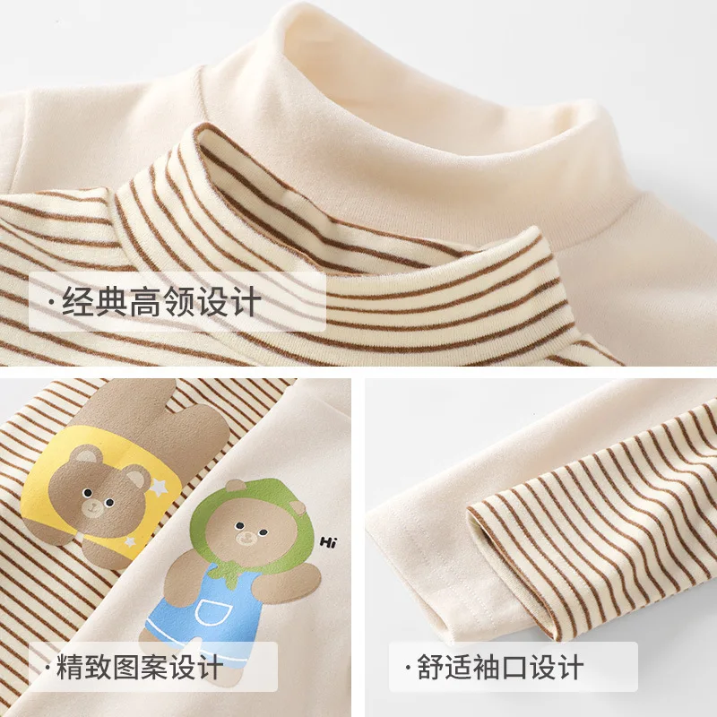 Camiseta de otoño de manga larga a rayas con cuello alto elástico - imagen 3