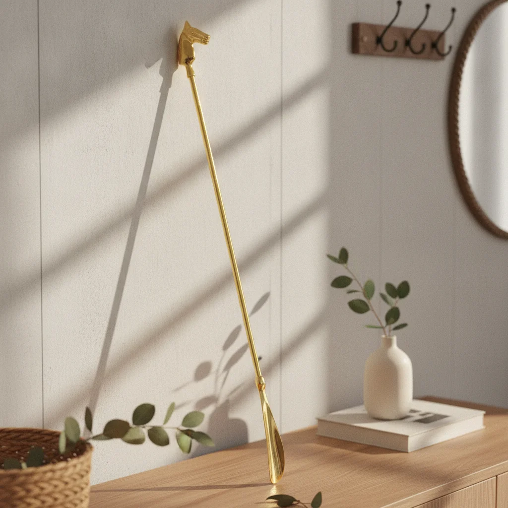 Calzador de latón con cabeza de caballo, mango decorativo - imagen 4