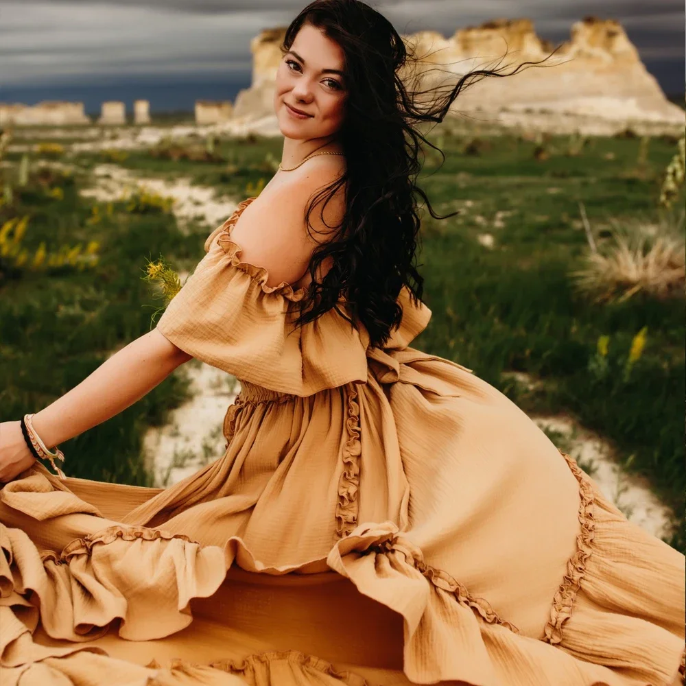 Vestido de embarazo bohemio algodón plisado para fotos